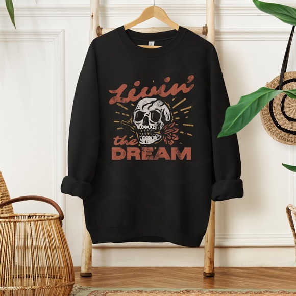 Living the Dream Skull Crewneck Sweatshirt - Picture 3 of 10